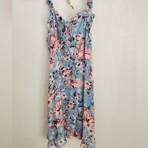 Willow & Clay Light Blue Pink Magnolia Floral Sundress Sleeveless Cottagecore